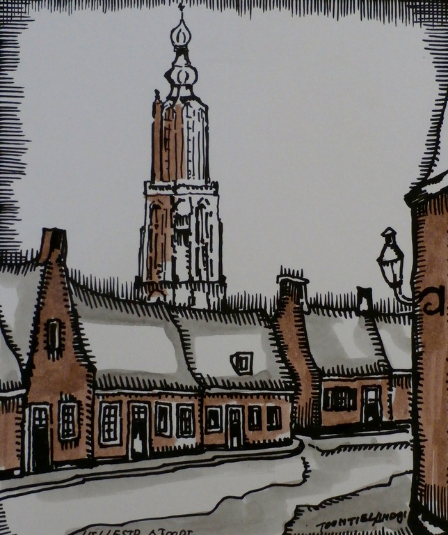 Toon Tieland - handingekleurde litho: Hellestraat Amersfoort verkocht voor € 75!