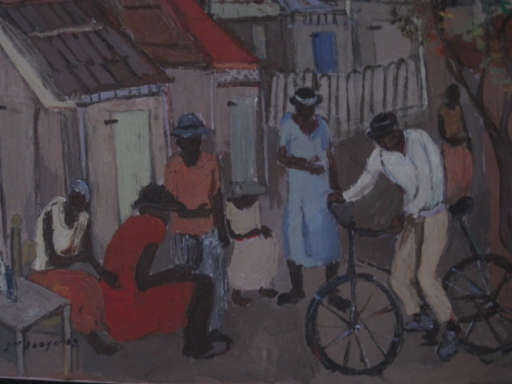 Gesigneerd Afrikaans olieverf op doek schilderij "personen op plein" kopen? Bied vanaf 1!