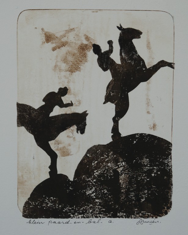 Armien Visser - gesigneerde ets - klein paard en bal a. kopen? Bied vanaf 1!