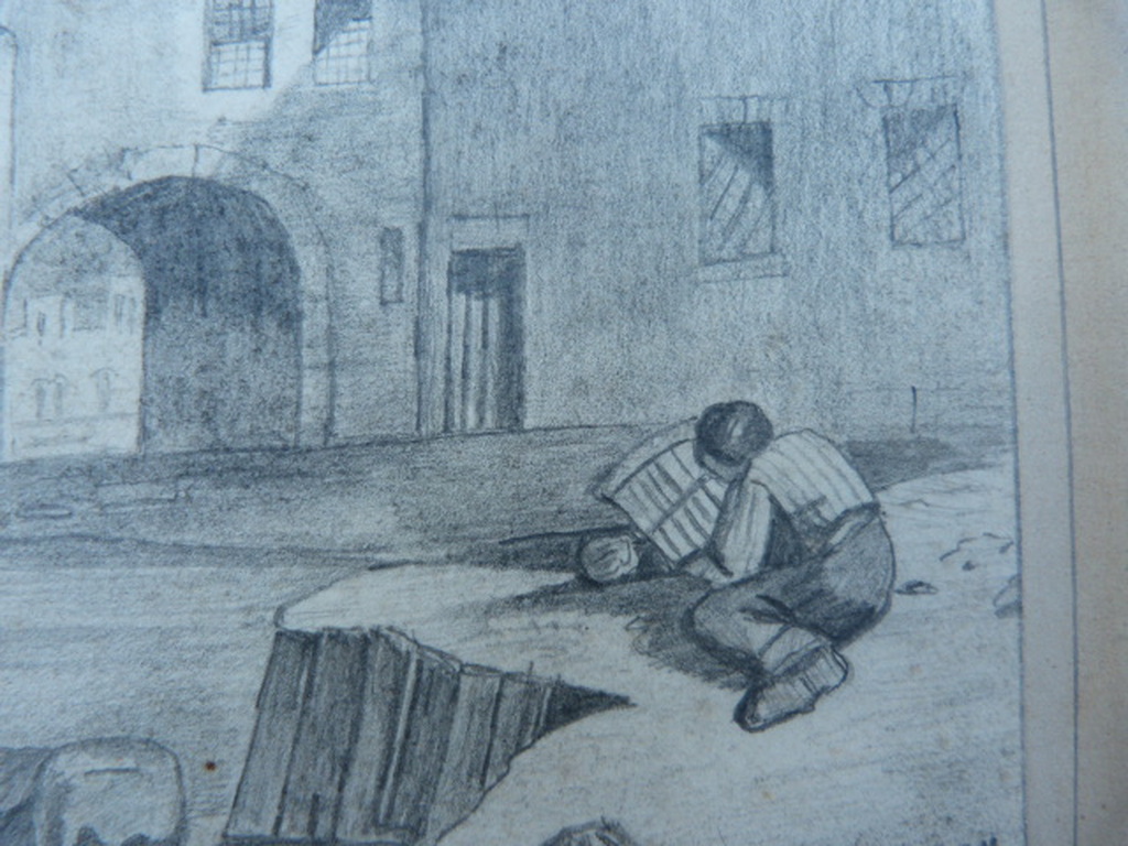 Gesigneerd J.F.Spohler ft. 1878 - tekening - dorpshaven. kopen? Bied vanaf 1!