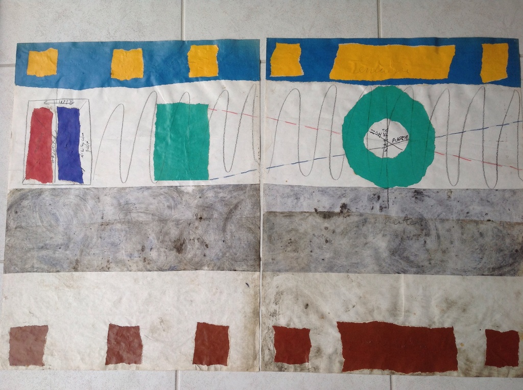 Hannes van Es, gemengde techniek / collage , Energie ,tweeluik  groot  verkocht voor € 50!