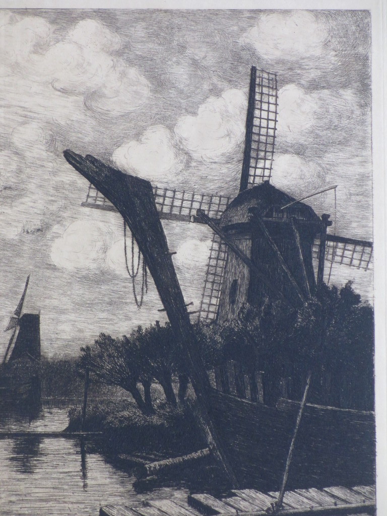 Adrianus Johannes Grootens - A.J.Grootens, Molens aan het water, Ets kopen? Bied vanaf 1!