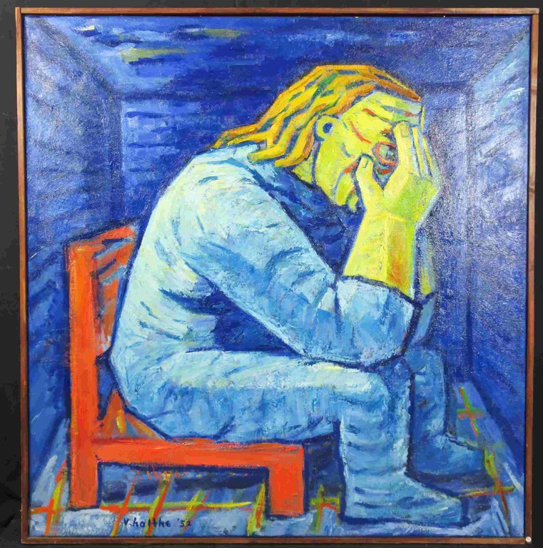 Jan van Holthe: Olieverf op doek, Gevangene / Wanhoop - Ingelijst (Groot!) verkocht voor € 200!