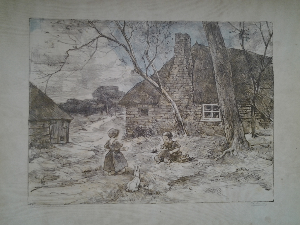 Edzard Willem Koning (1869-1954), kleurenlitho, Veluwsche Kinderkens kopen? Bied vanaf 35!