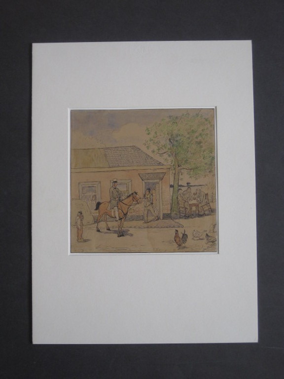 Leuk! Aquarel van "Verkade" schilder Jan v Oort - "Drankpauze" ca. 1900 gesignd kopen? Bied vanaf 1!