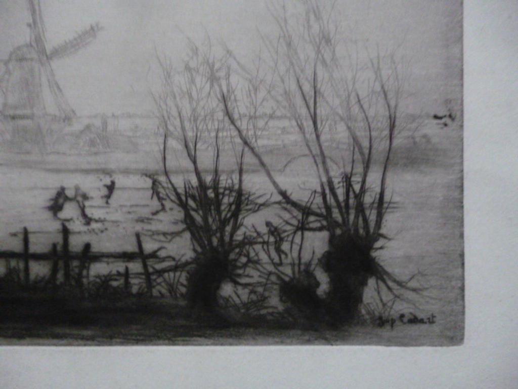 Ludovic Napoléon Lepic (Vicomte) - ets - Schaatsers op rivier bij molens. kopen? Bied vanaf 35!