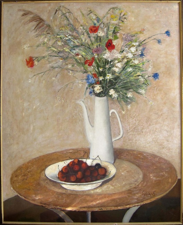 Lydia van Schagen, olieverf op paneel, boeket in witte vaas kopen? Bied vanaf 150!