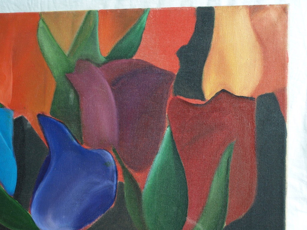Onbekend : Olieverf op doek , Tulpen - 50 x 60 cm kopen? Bied vanaf 1!
