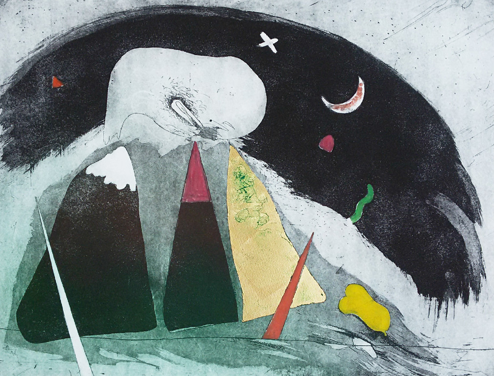 Michel van Overbeeke - Mountain song IV, aquatint ets met bladgoud verkocht voor € 60!