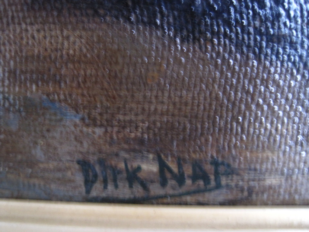 Prachtig olieverf "molen de Schoolmeester Westzaan bij avond" gesignd Dirk Nap  kopen? Bied vanaf 1!