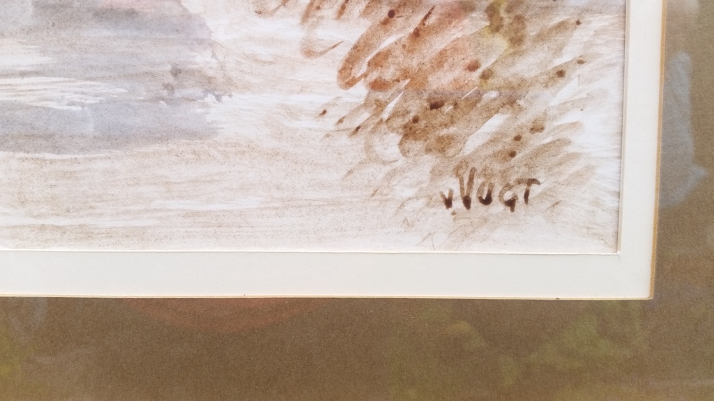 Huib van Vugt: Aquarel, Holllands landschap kopen? Bied vanaf 70!