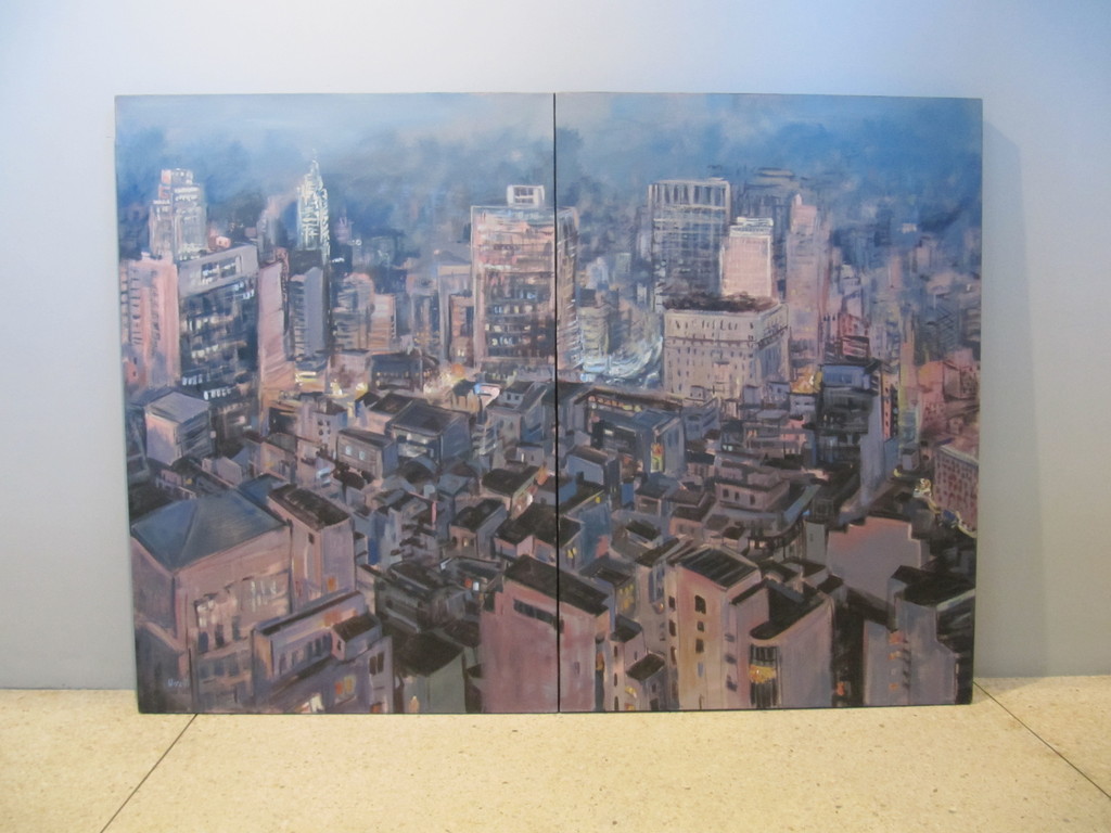 Alex Orsetti,Sao Paulo Schemering, tweeluik, olie op linnen, Brazilie verkocht voor € 910!