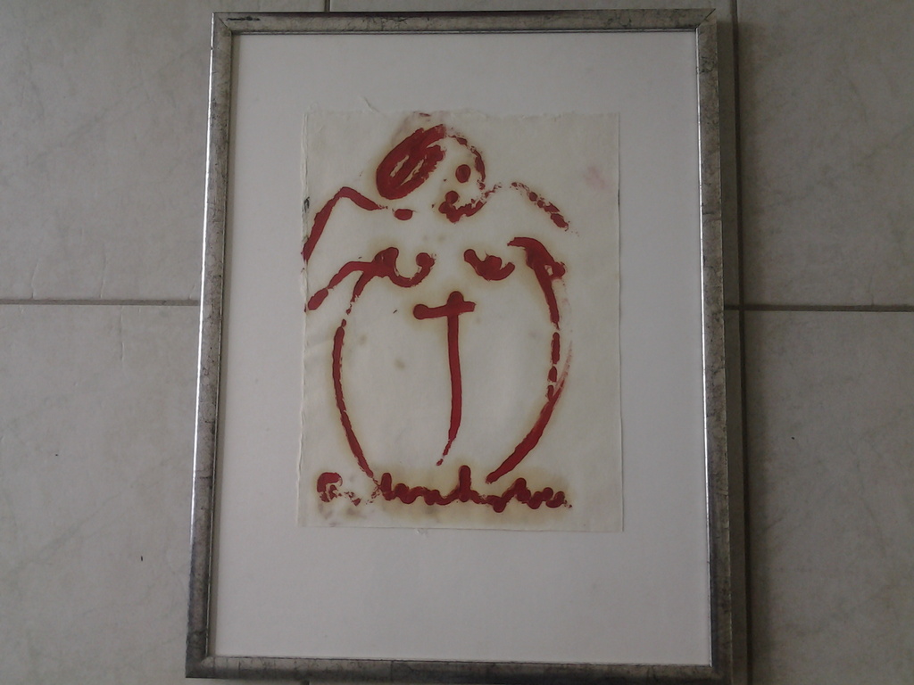 Anton Heyboer  Rode acrylverf op zwaar papier  Vrouwelijk naakt verkocht voor € 120!