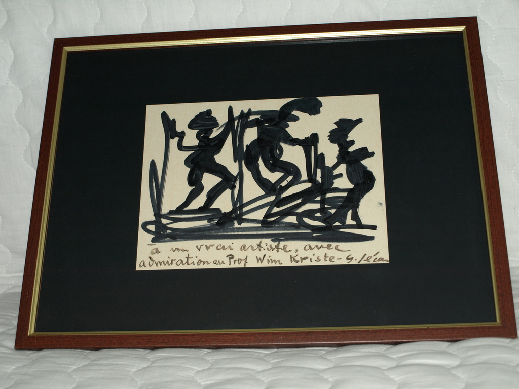 Tekening met zwarte verf – 3 Skiërs - Gesigneerd – Ingelijst  kopen? Bied vanaf 1!