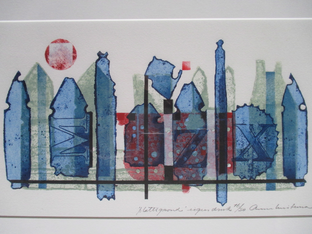 Anne Huitema, mooi gelijste kleurenets, "Plattegrond" verkocht voor € 40!