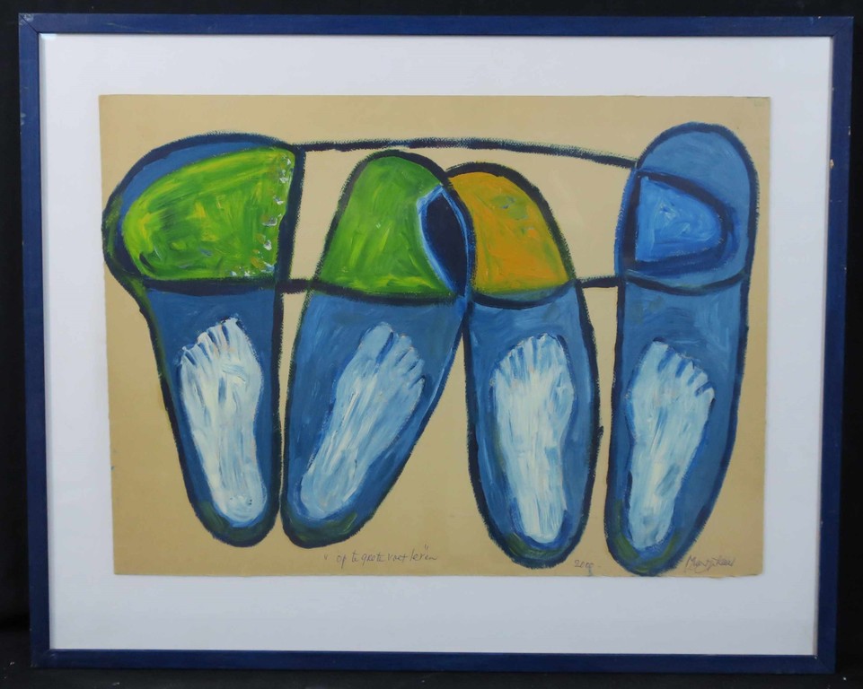 Meertje Kaal: Olieverf op karton, Op te grote voet leven - Ingelijst kopen? Bied vanaf 1!