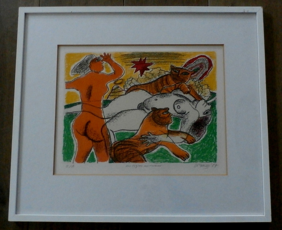 Corneille - ingelijste litho: Les Tigres amoureux 2 - 1987 verkocht voor € 199!