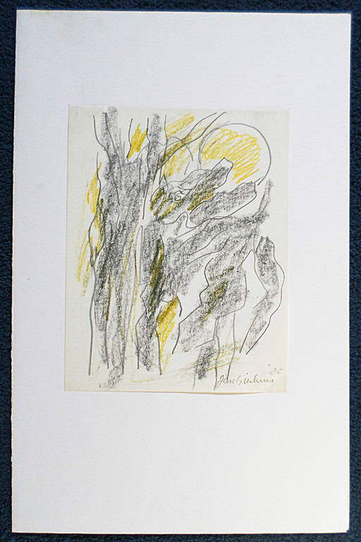 Jan Sierhuis - Fantasiefiguren bij volle maan, tekening met potlood en krijt kopen? Bied vanaf 100!