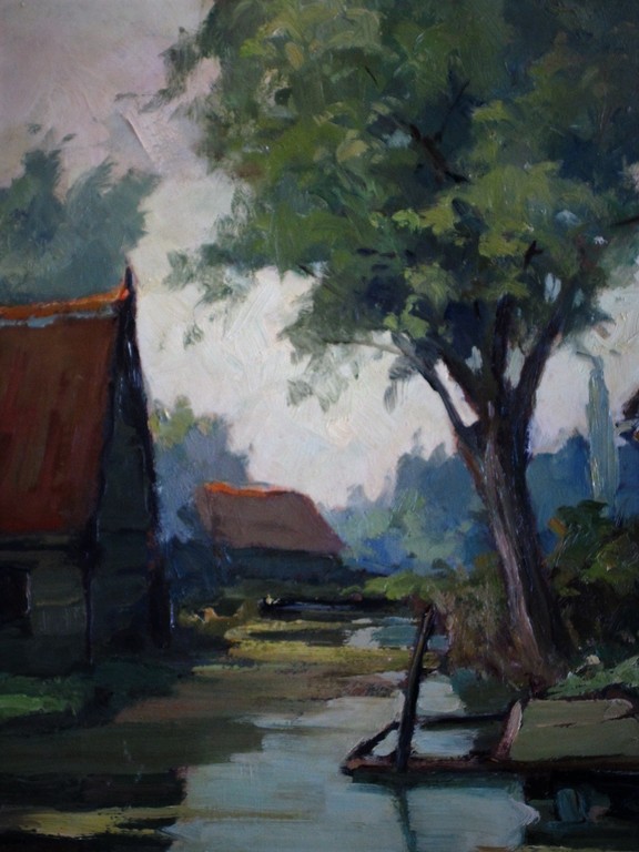 Oud impression. Olieverf/Board "Zomerochtend in Noord Holland" niet gesigneerd  kopen? Bied vanaf 1!