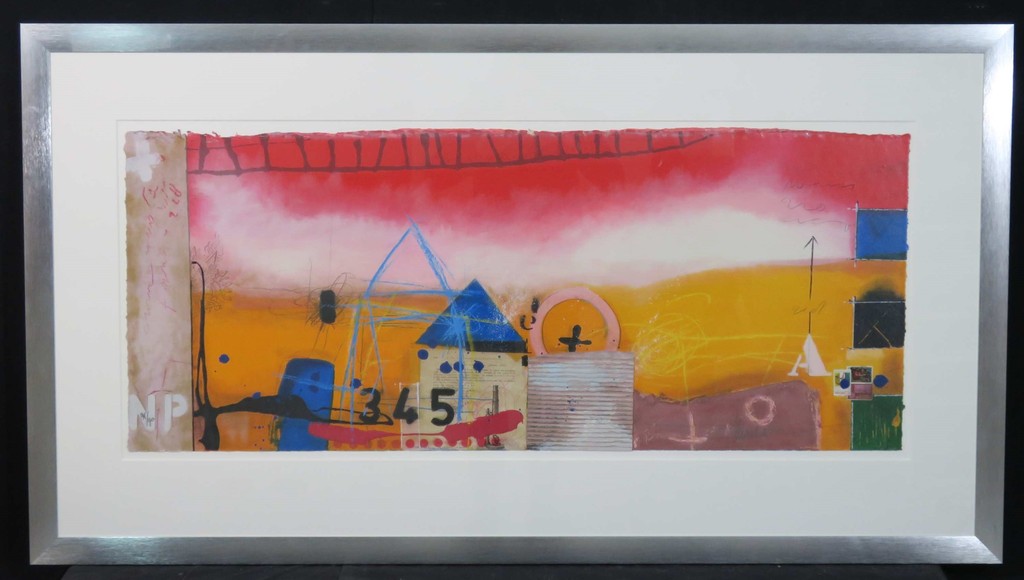 Theo Koster: Zeefdruk en collage, Z.T. Rood - Ingelijst (groot) verkocht voor € 80!