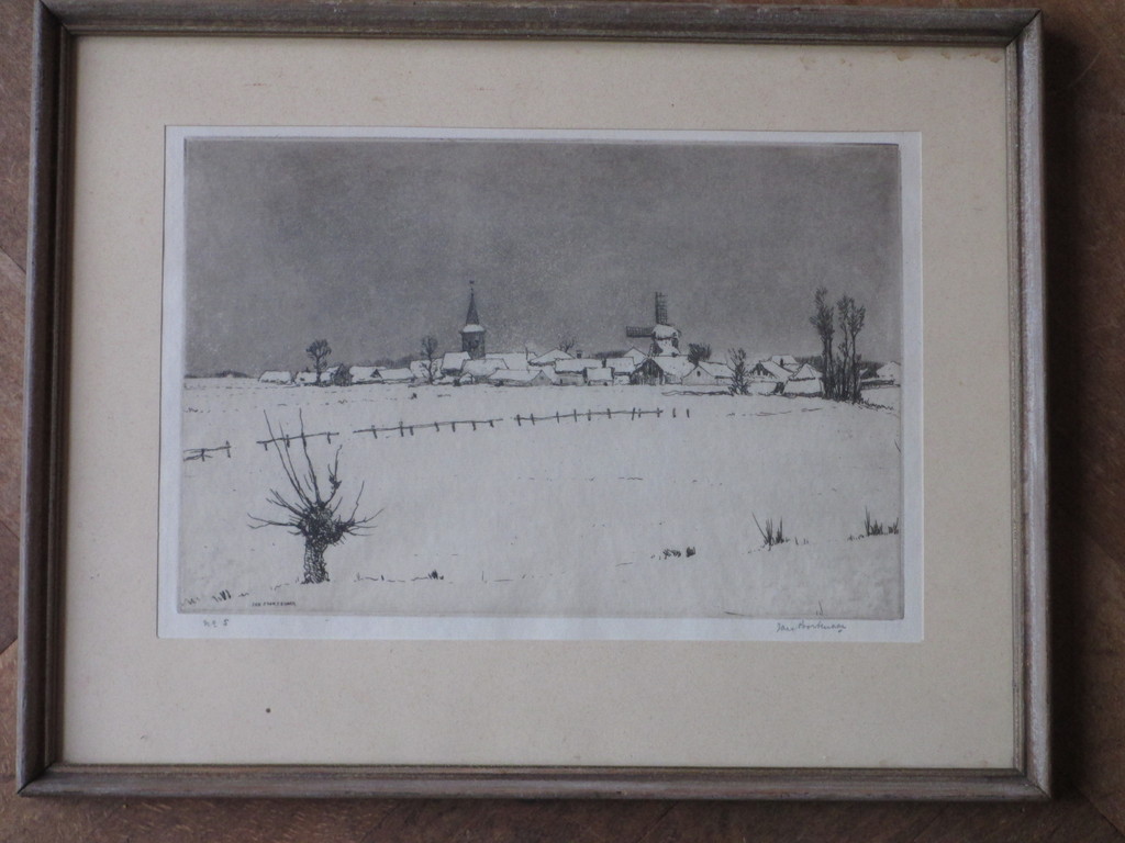 Jan Poortenaar, Gezicht op Bennekom in de sneeuw, Ets kopen? Bied vanaf 30!