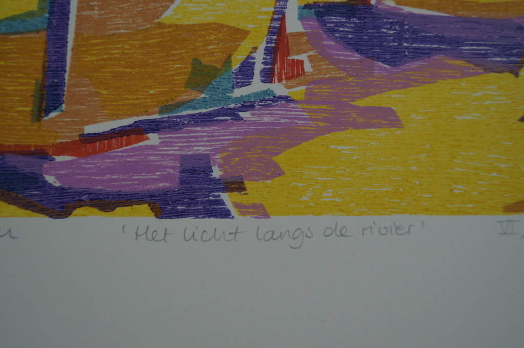 Angenelle Thijssen - Het licht langs de rivier - houtsnede - oplage 8 ex. kopen? Bied vanaf 1!
