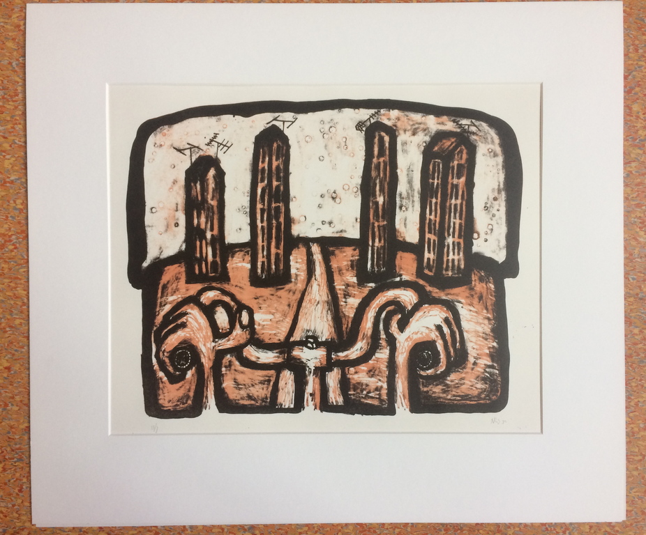 Niels de Hoog- Kleurenlitho -  Fiets - in passepartout kopen? Bied vanaf 20!