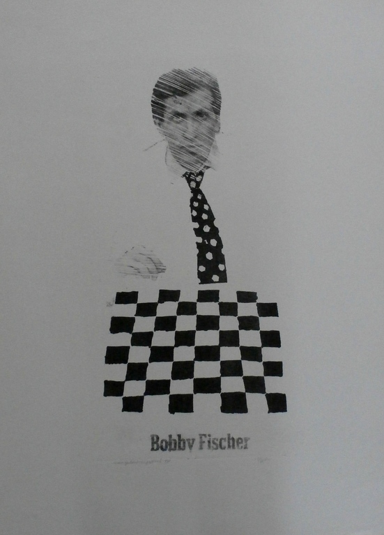 Klaas Gubbels - ets/aquatint: Bobby Fischer - 1971 verkocht voor € 125!