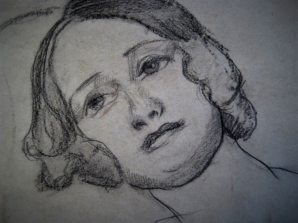 Intrigerende ca. 1930 gesigneerde houtskooltekening "dagdromen" van F.Schiller  kopen? Bied vanaf 1!