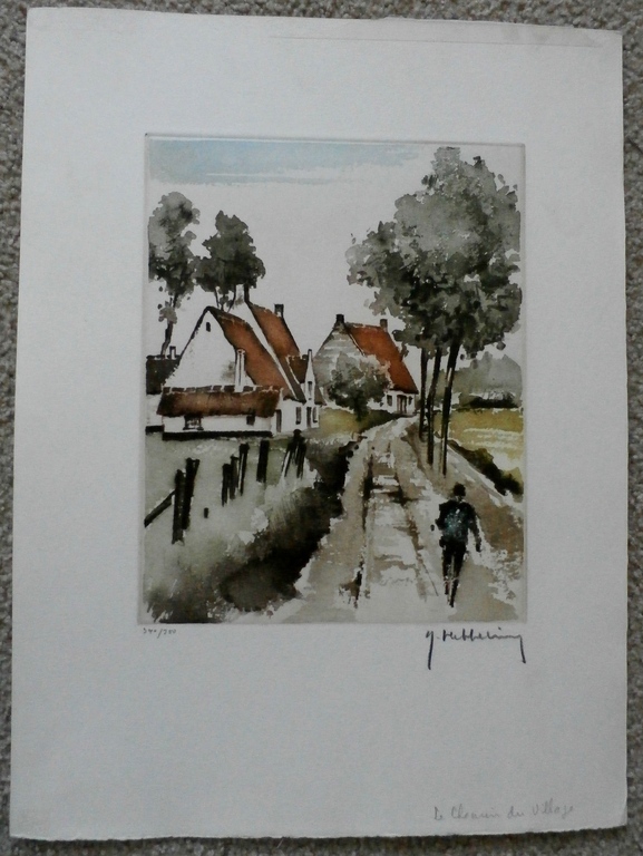 Roger Hebbelinck - aquatint: de weg naar het dorp kopen? Bied vanaf 25!