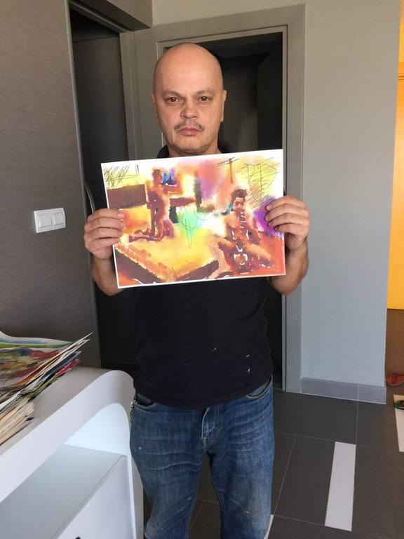 Peter Klashorst - gemengde techniek op aquarel papier - Modern lovers kopen? Bied vanaf 70!