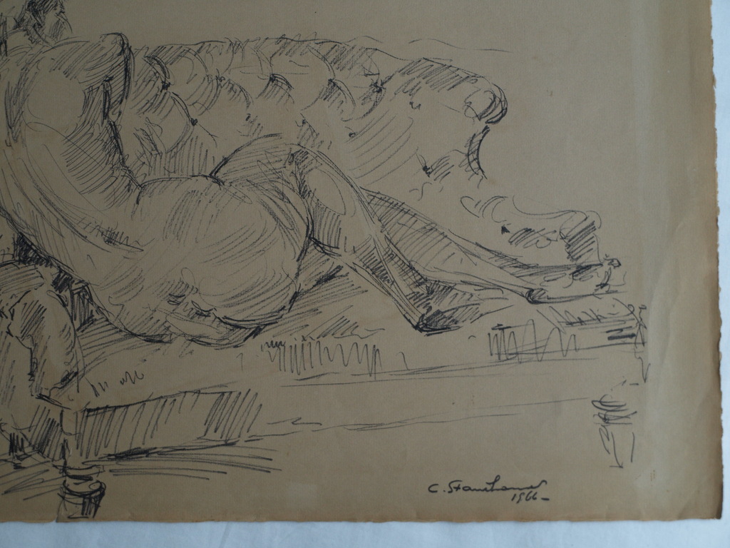 Cephas Stauthamer : Tekening , Naakt op sofa met kat – Gesigneerd – 1966 kopen? Bied vanaf 1!