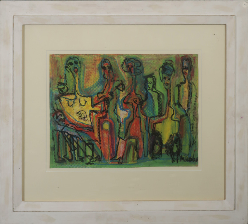 Onbekende kunstenaar: Olieverf en krijt, Zonder titel - Ingelijst verkocht voor € 50!