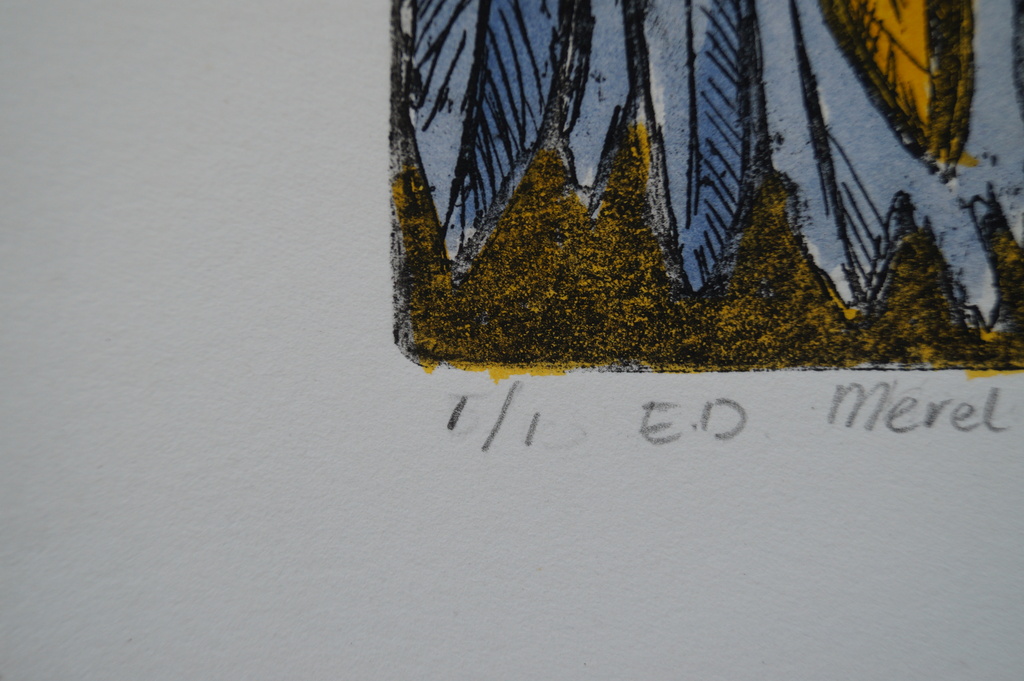 Loes Huis in 't Veld - gesigneerde ingekleurde ets - Merel kopen? Bied vanaf 1!