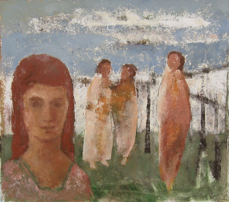 Vier Vrouwen in Landschap - olieverf op papier - Irene Joffroy verkocht voor € 85!