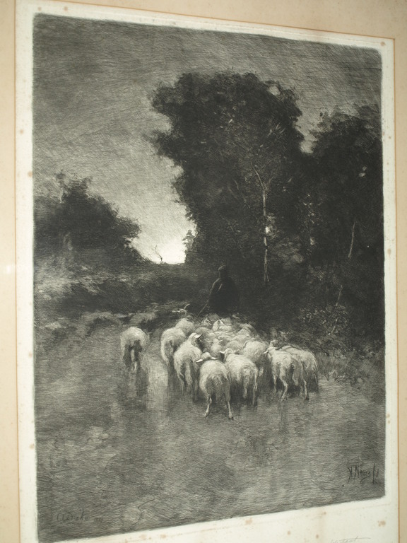 Anton Mauve  en Carel Lodewijk Dake – Ets – Schaapskudde – Gesigneerd – ca 1885 kopen? Bied vanaf 125!