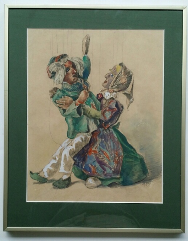 Frans van Noorden, Aquarel, Marionetten (Jan Klaassen en Katrijn) kopen? Bied vanaf 75!