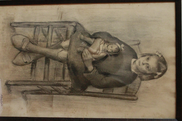 SUZANNE BOMHALS. Tekening. Meisje met pop. kopen? Bied vanaf 50!