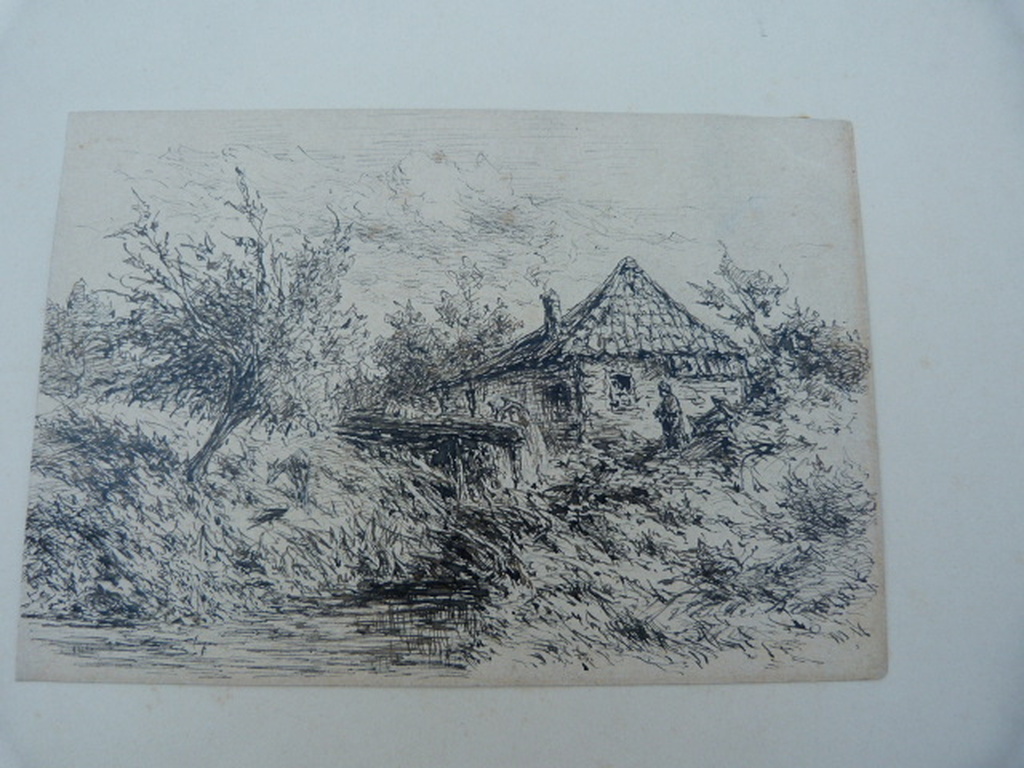 Inkttekening op papier - watermolen. kopen? Bied vanaf 1!