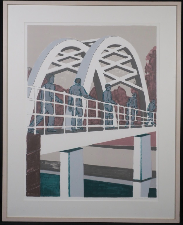 Hans Ebeling Koning: Zeefdruk, Brug rechts - Ingelijst kopen? Bied vanaf 1!