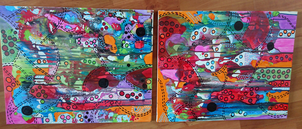 Zippora Meijer  Turn From Negative To Positive  Acryl op canvas 2x 40x50 cm verkocht voor € 45!