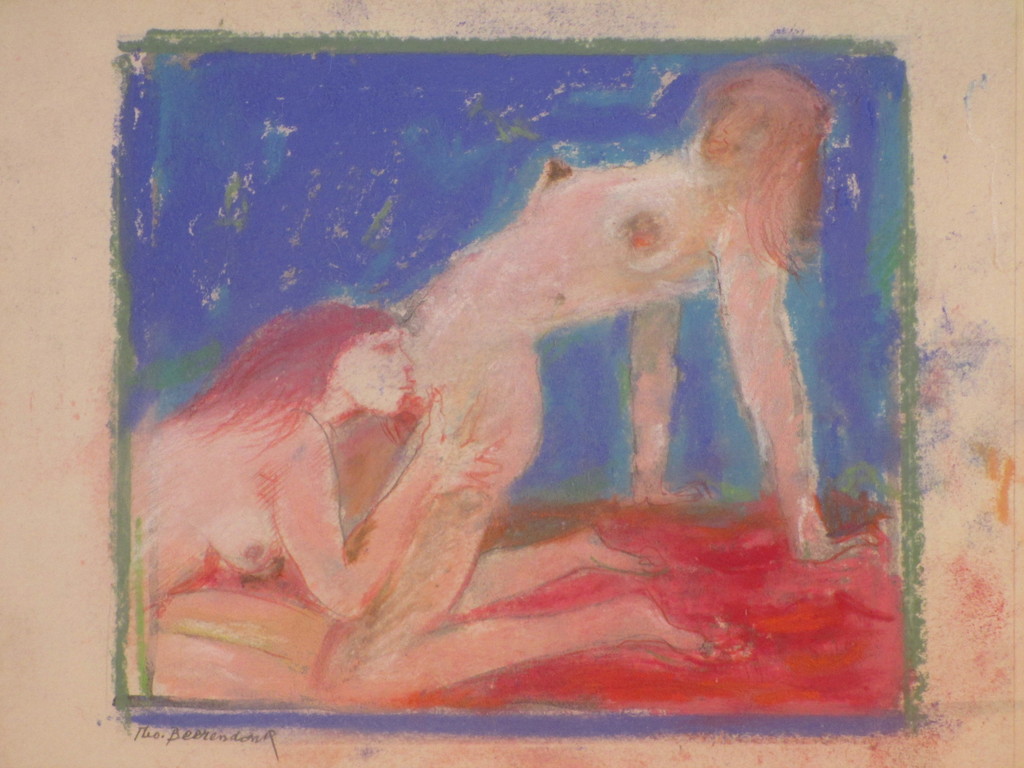 Theo Beerendonk, Vriendinnen in hun spel, Gemengde krijttekening kopen? Bied vanaf 55!