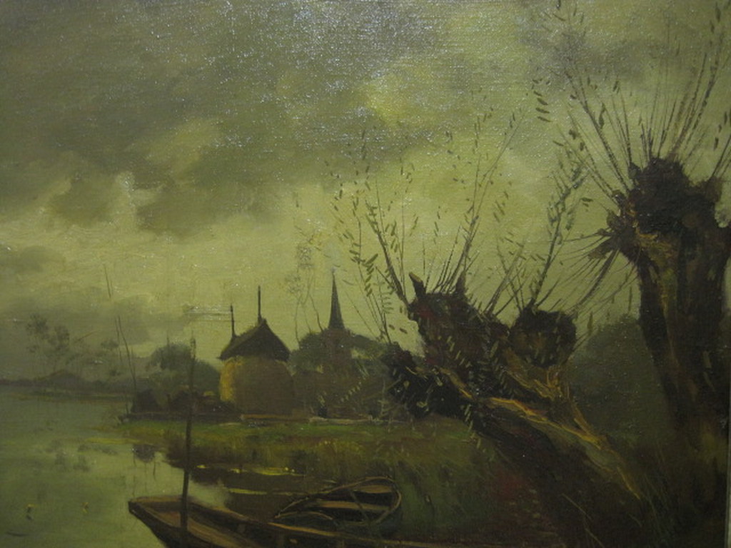GROOT olieverf "avondschemer Kortenhoef aan de Plas het Gooi" van Toon Verplak  kopen? Bied vanaf 1!