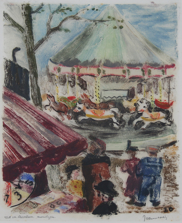 Jeanne Bieruma Oosting, monotype op papier, Rad van avontuur. kopen? Bied vanaf 250!