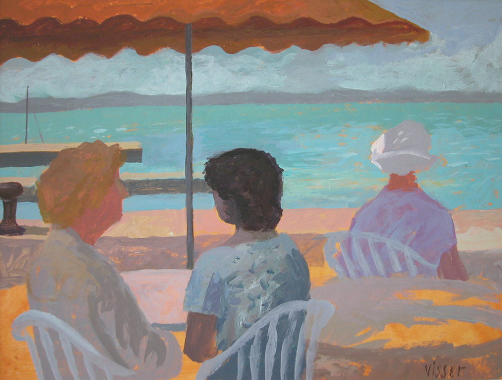 Hendrik Jan Visser - TERRAS AAN HET WATER - acryl op papier kopen? Bied vanaf 1!