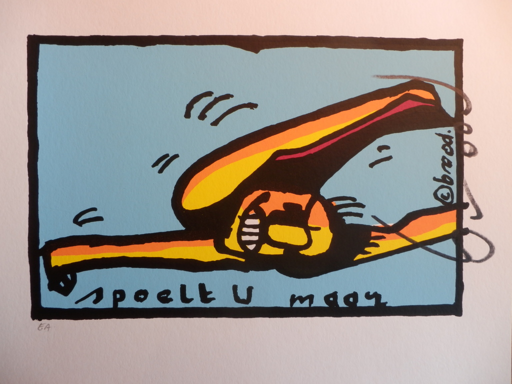 HERMAN BROOD, Gelimiteerde en HANDGESIGNEERDE Zeefdruk  SPOELT U MAAR verkocht voor € 55!