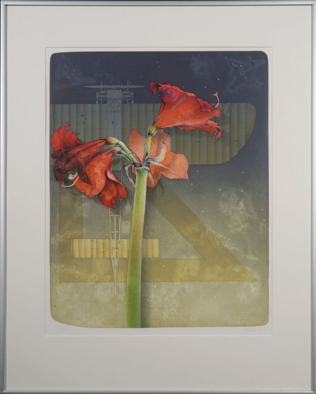 Ernst Hanke: Litho, Grote Amaryllis - Ingelijst verkocht voor € 35!