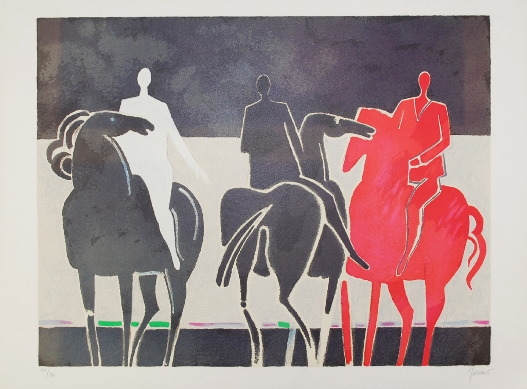 ZAVARO, ALBERT, originele litho 'Les trois cavaliers' verkocht voor € 85!