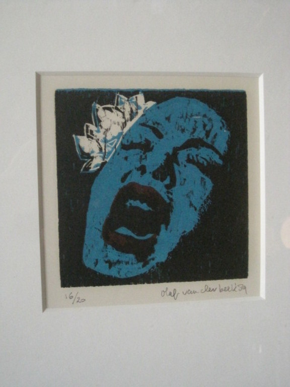 Olaf vd Beek (1941-) gelimit. houtsnede "Billie Holiday" handgesigneerd 16/25 verkocht voor € 55!