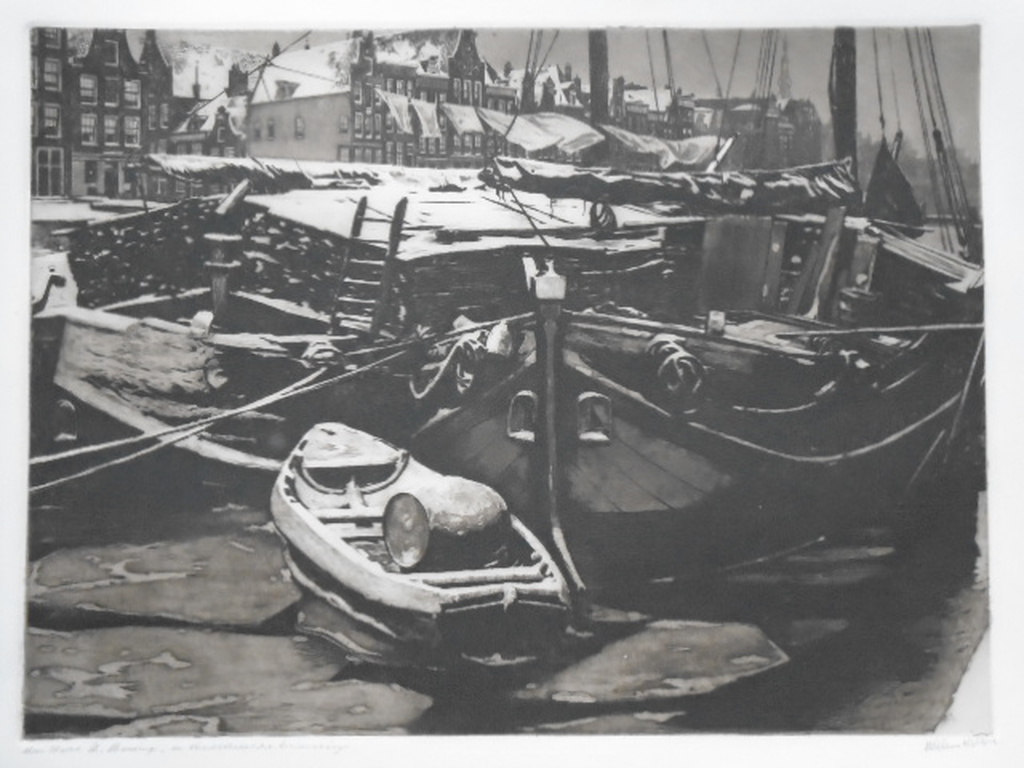 Willem Witsen - ets - Turfschepen in de Oude Schans verkocht voor € 1500!